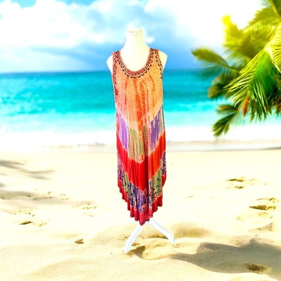 ASHA Tie Dyed Embroidered Sleeveless High/Low Dress Size XL - Picture 1 of 9